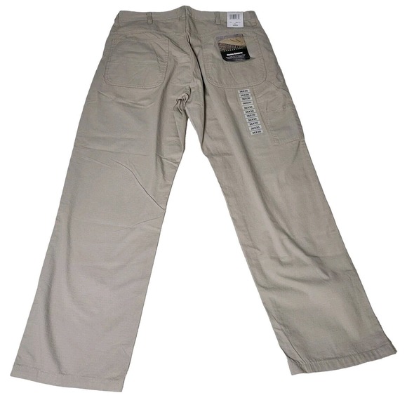 Key Ripstop Dungaree Pants Mens Beige Cargo Utility Work Pants Sz 36 x 30 New - Picture 2 of 16